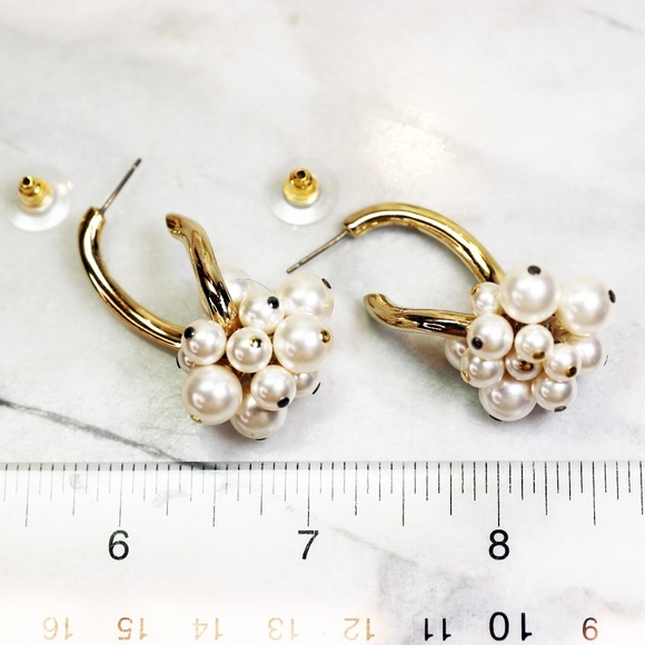 Pearl Earrings ~ Decadent Clustered Pearls in Gold Pierced Setting for the Bride - Picture 5 of 6